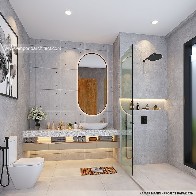 Desain Kamar Mandi Hotel dengan Shower Walk-in